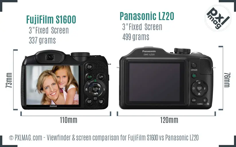 FujiFilm S1600 vs Panasonic LZ20 Screen and Viewfinder comparison FujiFilm S1600 vs Panasonic LZ20 Screen and Viewfinder comparison