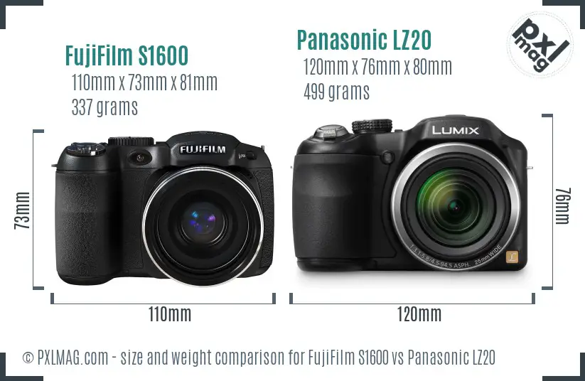 FujiFilm S1600 vs Panasonic LZ20 size comparison FujiFilm S1600 vs Panasonic LZ20 size comparison