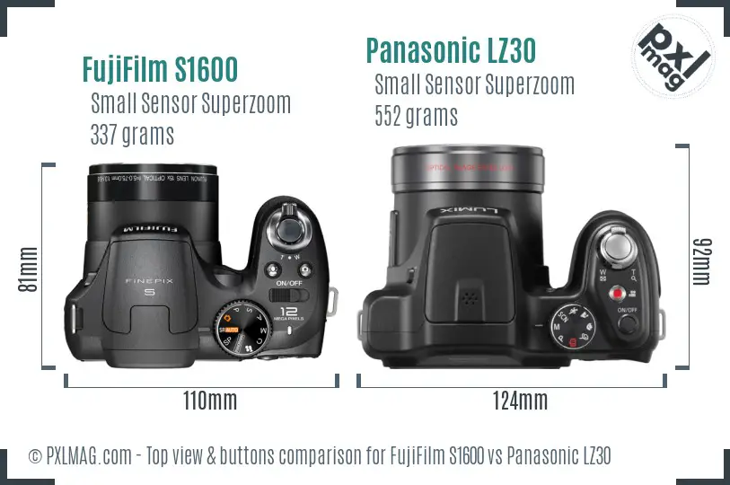 FujiFilm S1600 vs Panasonic LZ30 top view buttons comparison