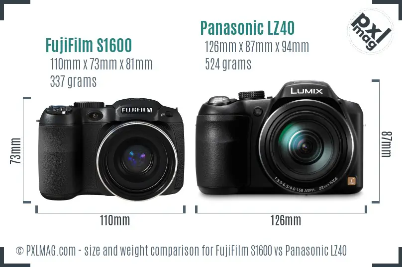 FujiFilm S1600 vs Panasonic LZ40 size comparison