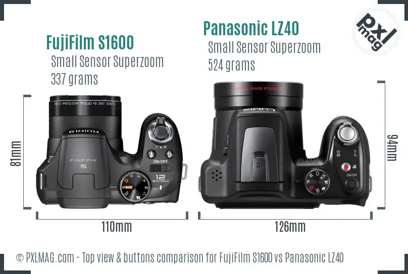 FujiFilm S1600 vs Panasonic LZ40 top view buttons comparison