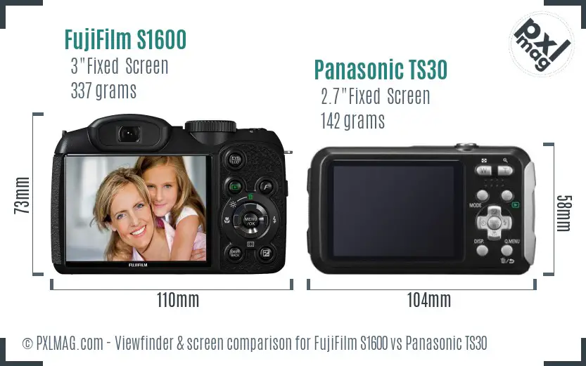 FujiFilm S1600 vs Panasonic TS30 Screen and Viewfinder comparison