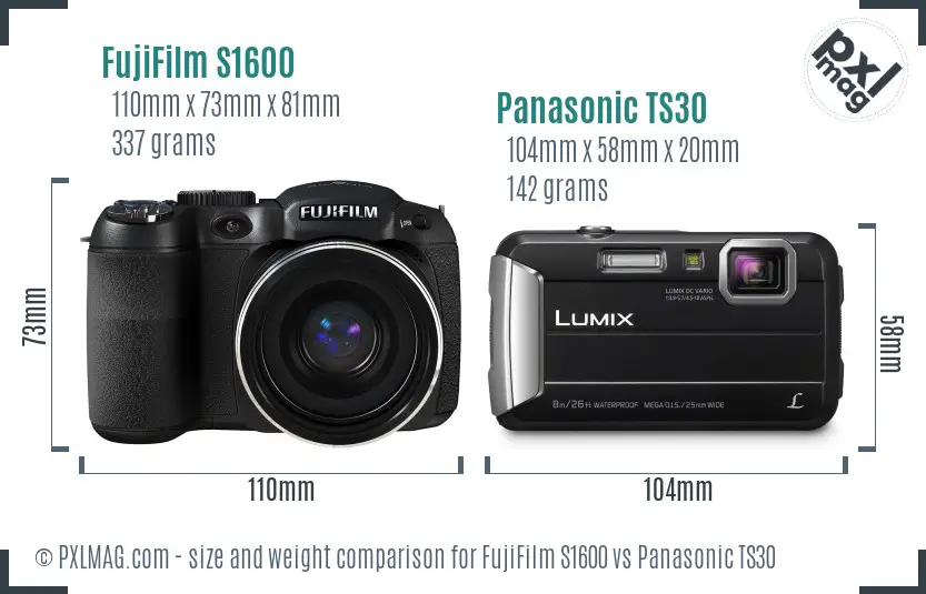 FujiFilm S1600 vs Panasonic TS30 size comparison