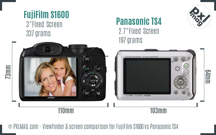 FujiFilm S1600 vs Panasonic TS4 Screen and Viewfinder comparison