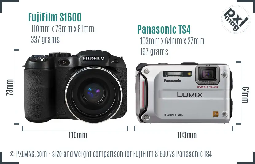 FujiFilm S1600 vs Panasonic TS4 size comparison