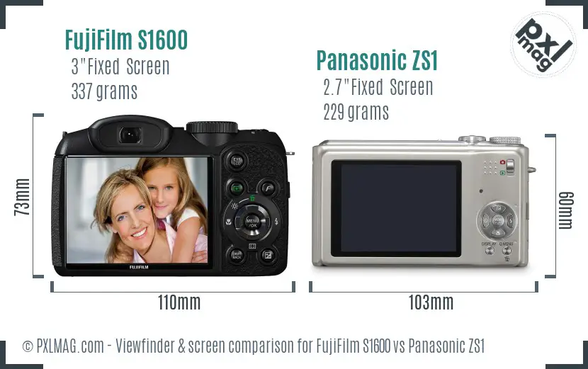 FujiFilm S1600 vs Panasonic ZS1 Screen and Viewfinder comparison