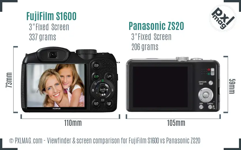FujiFilm S1600 vs Panasonic ZS20 Screen and Viewfinder comparison FujiFilm S1600 vs Panasonic ZS20 Screen and Viewfinder comparison