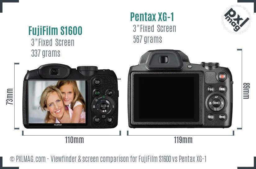 FujiFilm S1600 vs Pentax XG-1 Screen and Viewfinder comparison