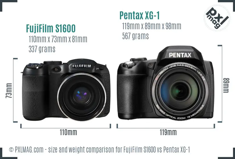 FujiFilm S1600 vs Pentax XG-1 size comparison