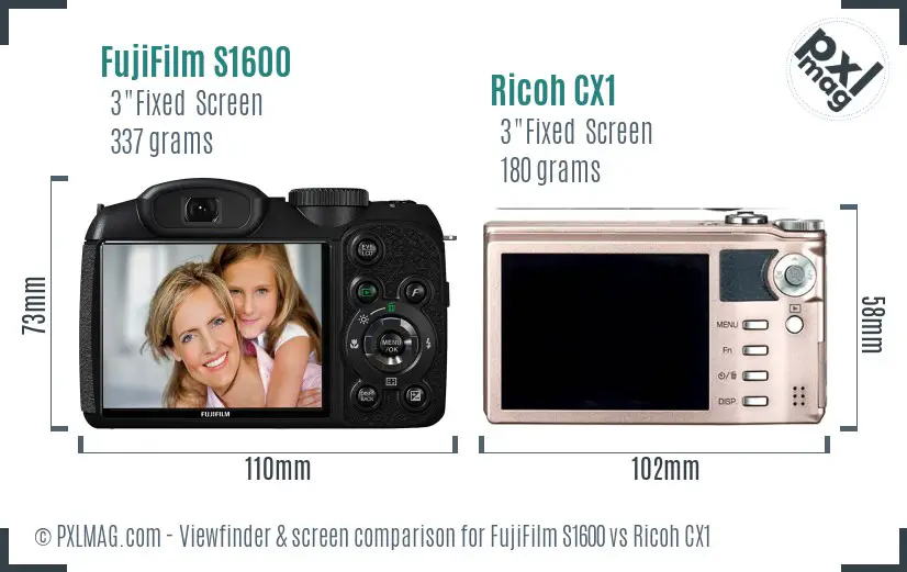 FujiFilm S1600 vs Ricoh CX1 Screen and Viewfinder comparison