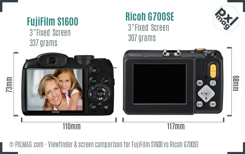 FujiFilm S1600 vs Ricoh G700SE Screen and Viewfinder comparison