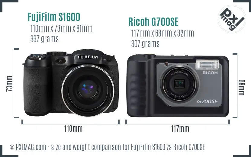 FujiFilm S1600 vs Ricoh G700SE size comparison