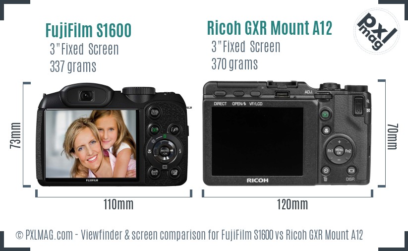 FujiFilm S1600 vs Ricoh GXR Mount A12 Screen and Viewfinder comparison