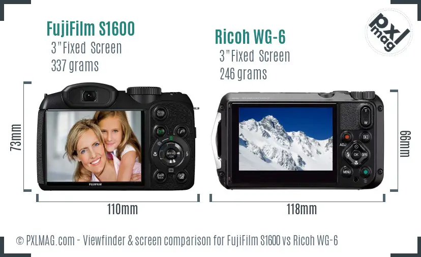 FujiFilm S1600 vs Ricoh WG-6 Screen and Viewfinder comparison