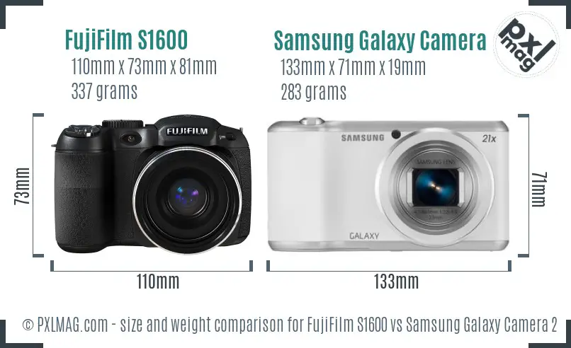 FujiFilm S1600 vs Samsung Galaxy Camera 2 size comparison FujiFilm S1600 vs Samsung Galaxy Camera 2 size comparison