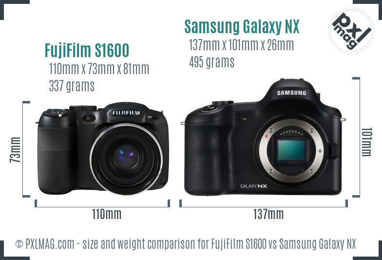 FujiFilm S1600 vs Samsung Galaxy NX size comparison