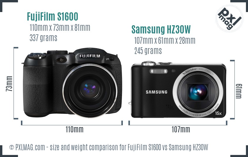FujiFilm S1600 vs Samsung HZ30W size comparison FujiFilm S1600 vs Samsung HZ30W size comparison