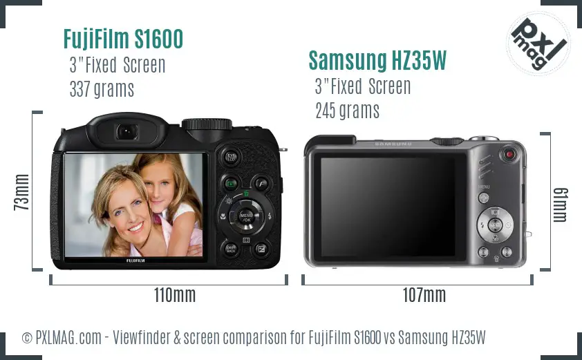 FujiFilm S1600 vs Samsung HZ35W Screen and Viewfinder comparison