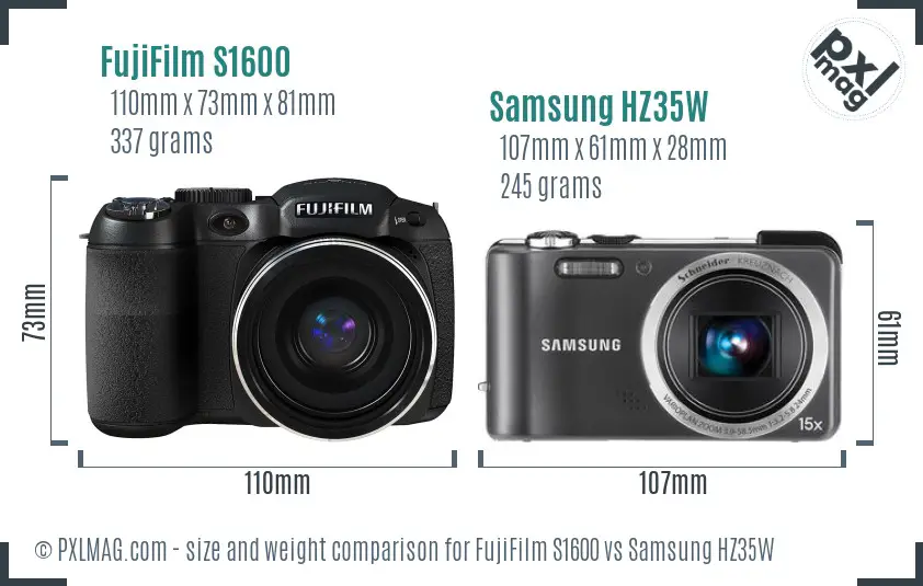 FujiFilm S1600 vs Samsung HZ35W size comparison