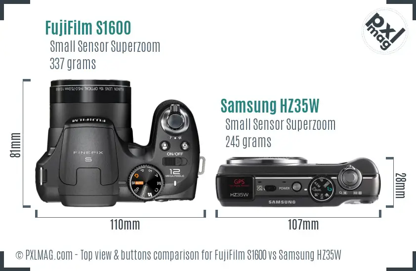 FujiFilm S1600 vs Samsung HZ35W top view buttons comparison