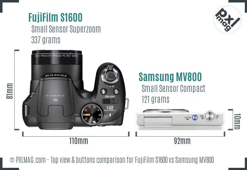 FujiFilm S1600 vs Samsung MV800 top view buttons comparison