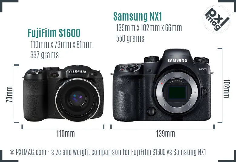 FujiFilm S1600 vs Samsung NX1 size comparison