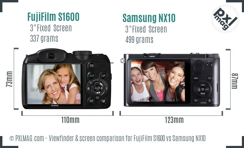 FujiFilm S1600 vs Samsung NX10 Screen and Viewfinder comparison