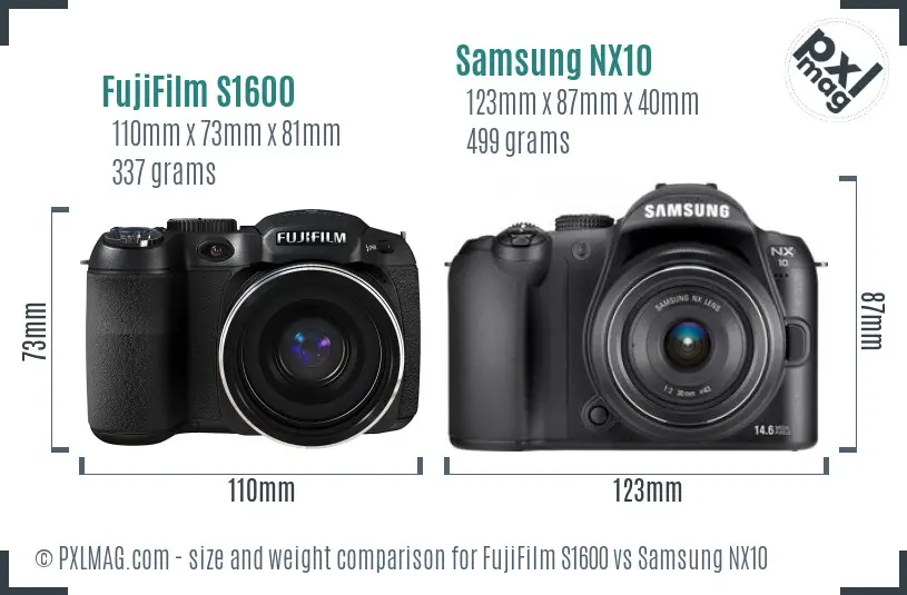 FujiFilm S1600 vs Samsung NX10 size comparison
