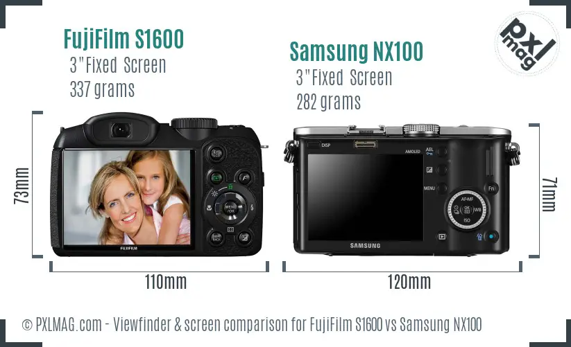 FujiFilm S1600 vs Samsung NX100 Screen and Viewfinder comparison FujiFilm S1600 vs Samsung NX100 Screen and Viewfinder comparison