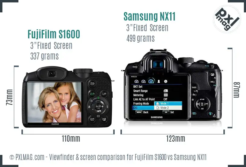 FujiFilm S1600 vs Samsung NX11 Screen and Viewfinder comparison FujiFilm S1600 vs Samsung NX11 Screen and Viewfinder comparison