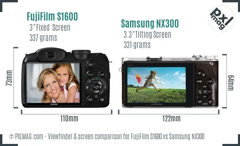 FujiFilm S1600 vs Samsung NX300 Screen and Viewfinder comparison