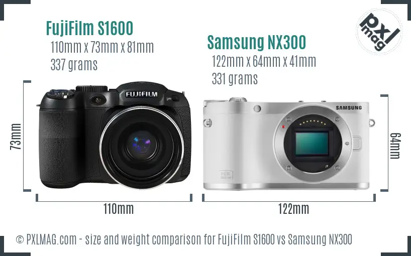 FujiFilm S1600 vs Samsung NX300 size comparison