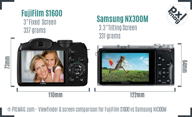 FujiFilm S1600 vs Samsung NX300M Screen and Viewfinder comparison