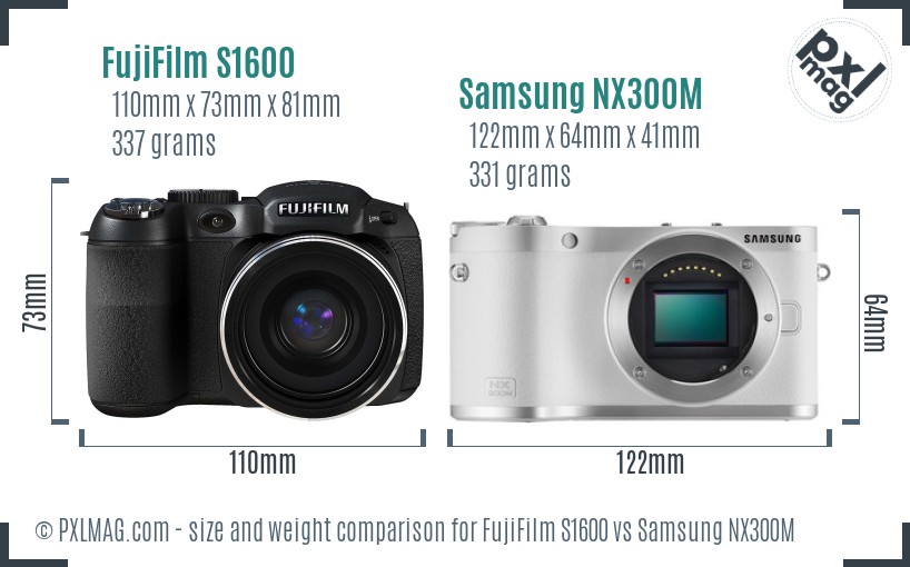FujiFilm S1600 vs Samsung NX300M size comparison FujiFilm S1600 vs Samsung NX300M size comparison