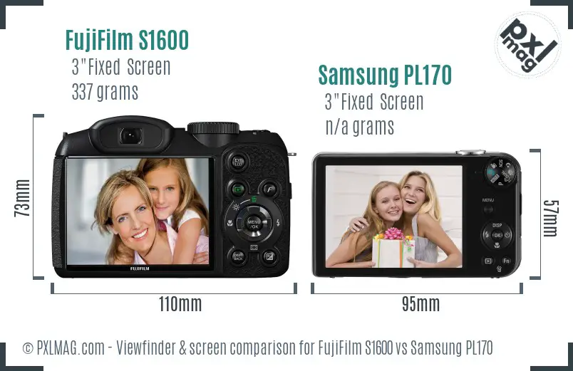 FujiFilm S1600 vs Samsung PL170 Screen and Viewfinder comparison