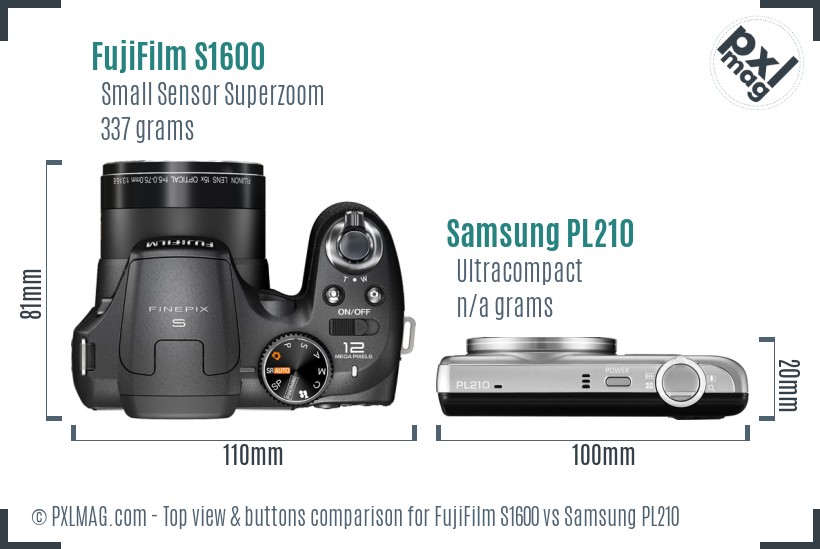 FujiFilm S1600 vs Samsung PL210 top view buttons comparison