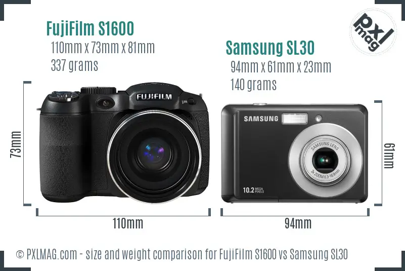 FujiFilm S1600 vs Samsung SL30 size comparison