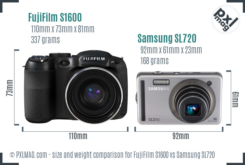 FujiFilm S1600 vs Samsung SL720 size comparison