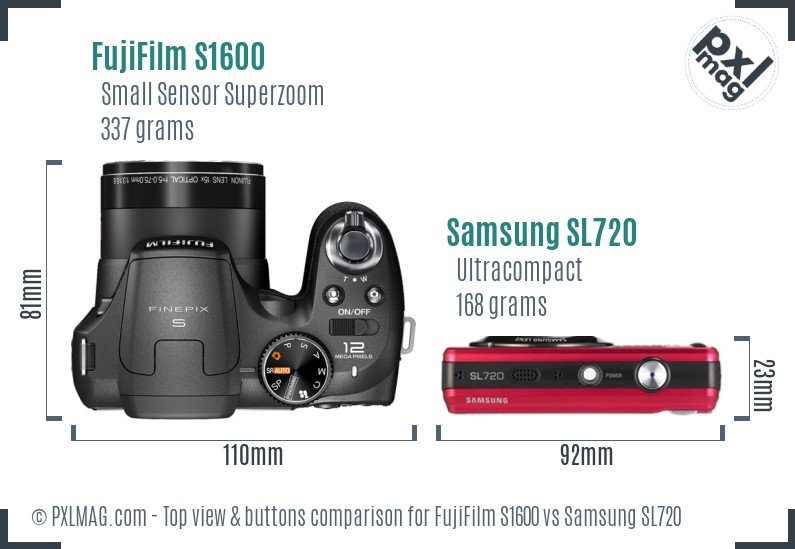 FujiFilm S1600 vs Samsung SL720 top view buttons comparison
