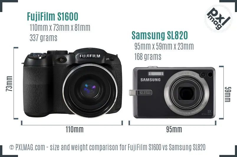 FujiFilm S1600 vs Samsung SL820 size comparison