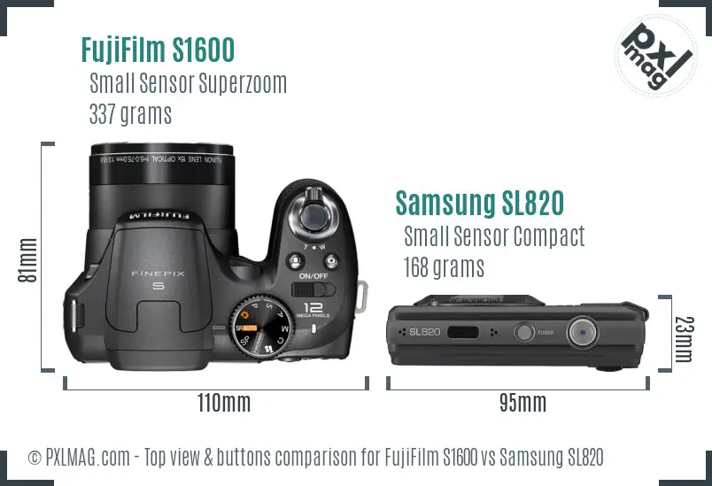 FujiFilm S1600 vs Samsung SL820 top view buttons comparison