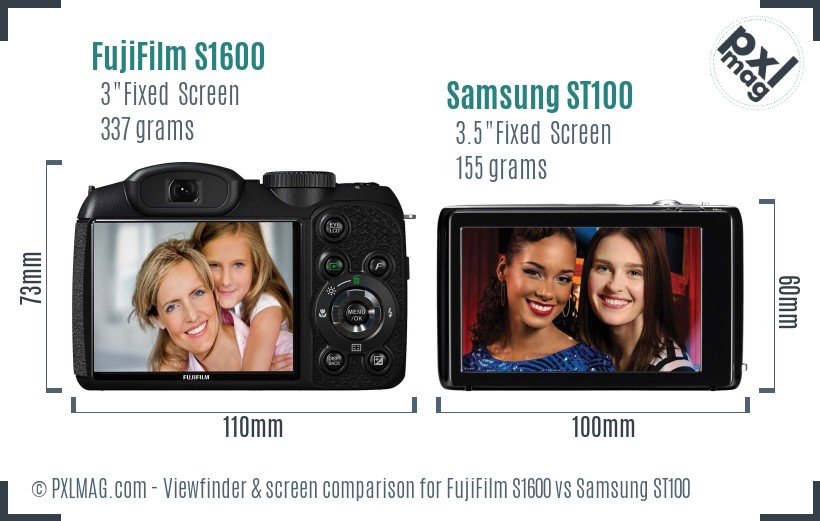 FujiFilm S1600 vs Samsung ST100 Screen and Viewfinder comparison