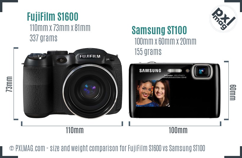 FujiFilm S1600 vs Samsung ST100 size comparison