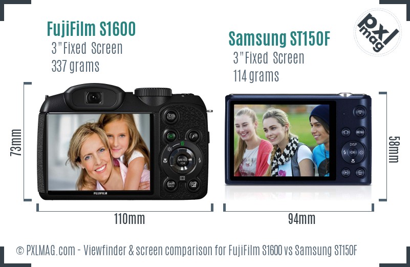 FujiFilm S1600 vs Samsung ST150F Screen and Viewfinder comparison