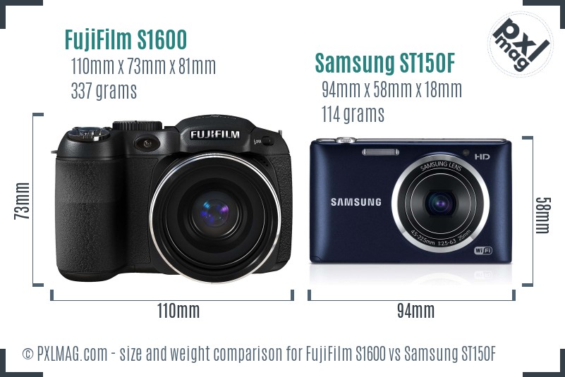 FujiFilm S1600 vs Samsung ST150F size comparison