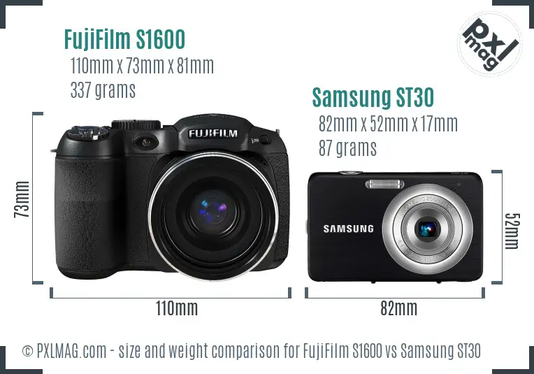 FujiFilm S1600 vs Samsung ST30 size comparison