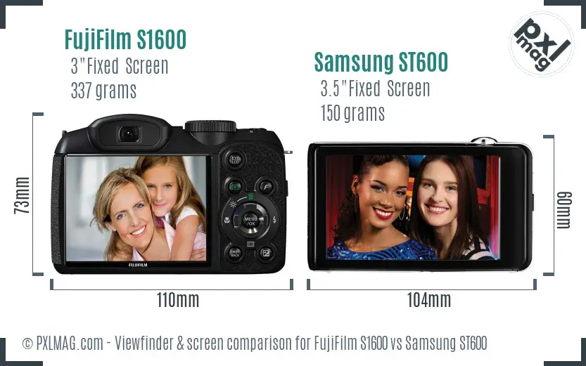 FujiFilm S1600 vs Samsung ST600 Screen and Viewfinder comparison