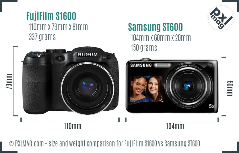 FujiFilm S1600 vs Samsung ST600 size comparison