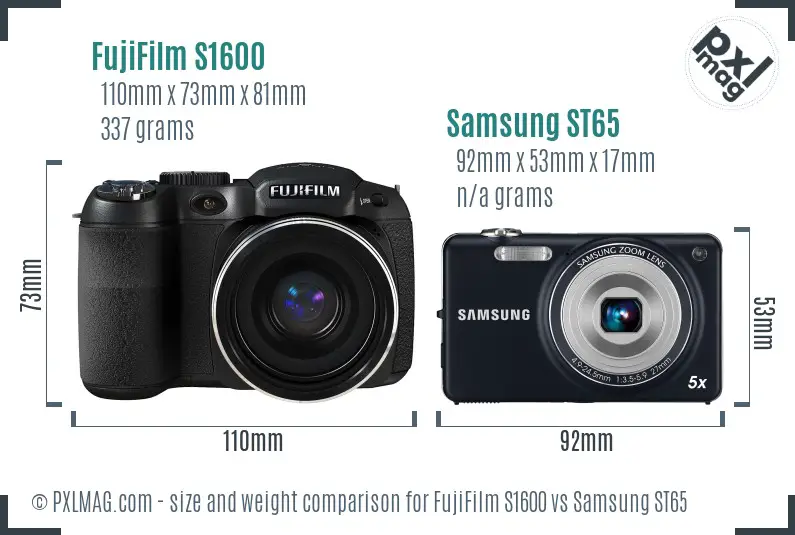 FujiFilm S1600 vs Samsung ST65 size comparison