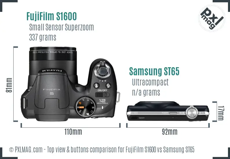 FujiFilm S1600 vs Samsung ST65 top view buttons comparison